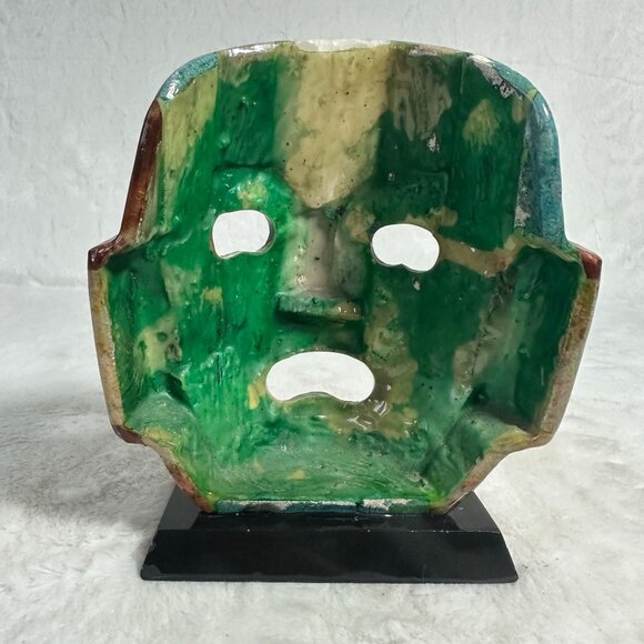 Vintage Mid Century Mayan Aztec Burial Death Mask Precious Stone Mosaic - Picture 3 of 8